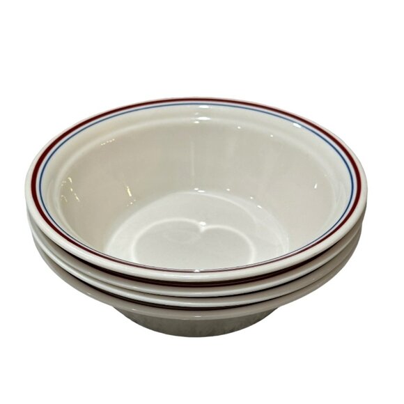 Corelle Abundance Soup Cereal Coupe Bowls Set of 4 Blue Burgundy Trim VTG 1990s - Picture 2 of 6